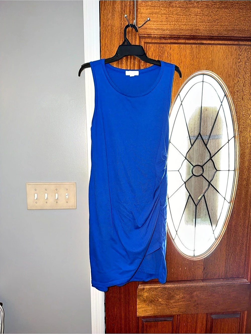 Treasure & Bond Ruched Side Sleeveless Dress Blue Midi Dress